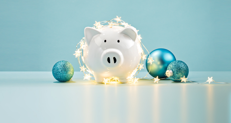 Piggy bank with Christmas lights