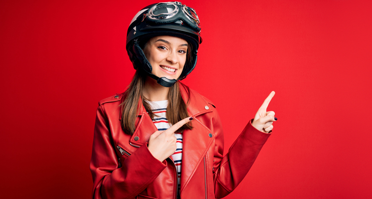 Woman wearing helmet