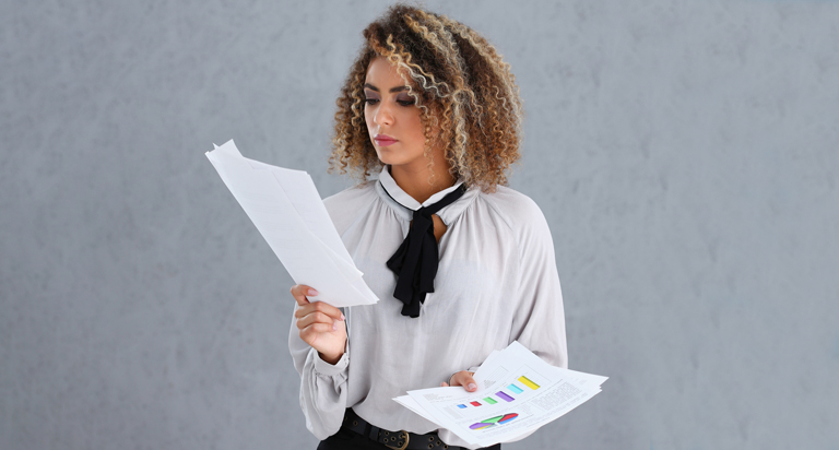 Woman looking at papers