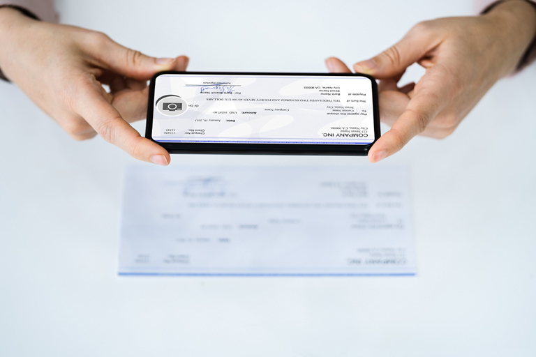 Phone taking a photo of a check